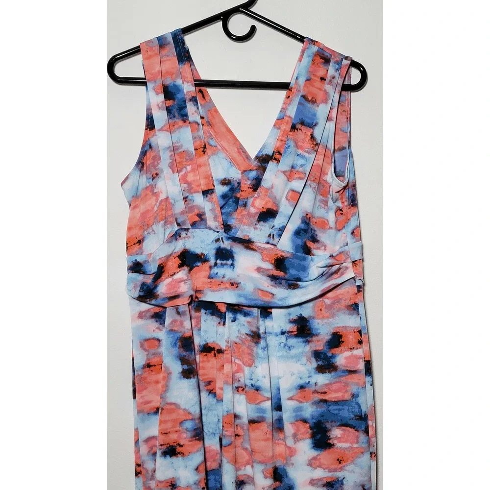 Simply Vera Wang Abstract Print V Neck Sleeveless Midi Dress‎ Women's Size L